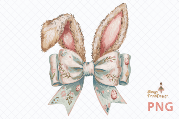 Download Watercolor Bunny Ears with Floral Bow - Watercolor bunny Collection