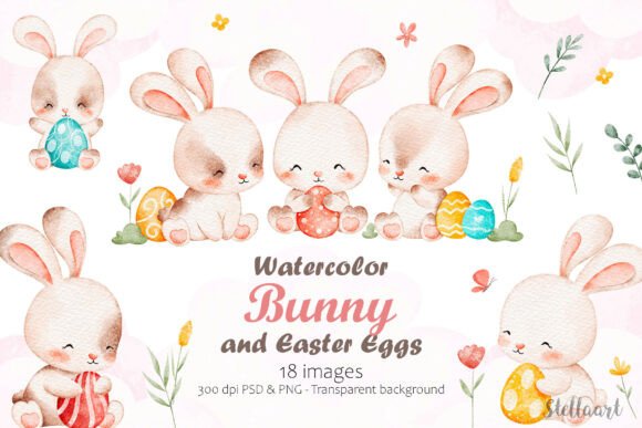 Download Watercolor Bunny and Easter Eggs - Watercolor bunny Collection