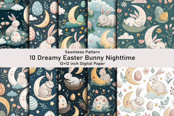 Download Dreamy Easter Bunny Nighttime Pattern - Dreamy easter Collection