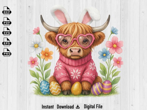 Download Floral Highland Cow Easter PNG File - Premium Resources